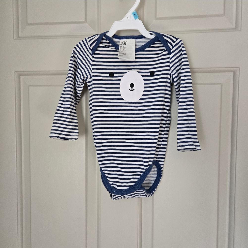 3/$10 H&M Blue Striped Long Sleeve Onesie Size 6-9 M